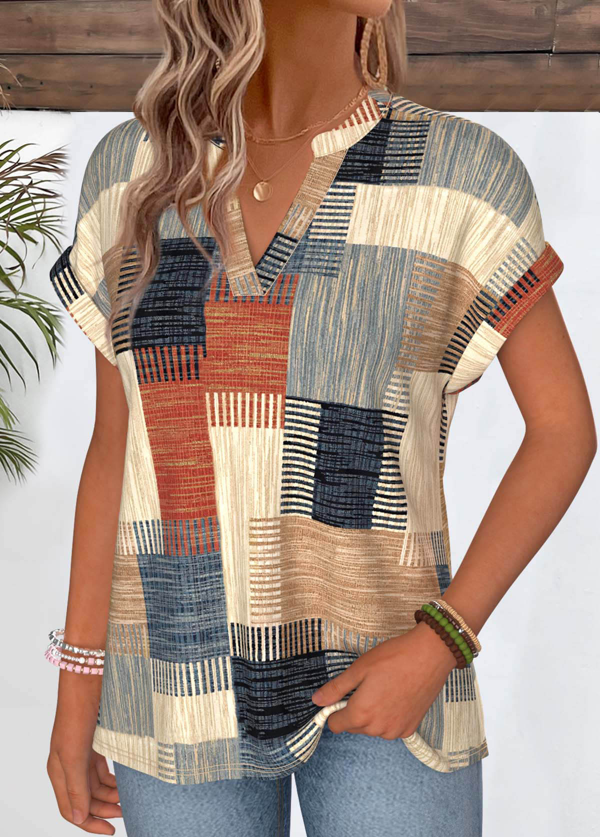 Multi Color Geometric Print Short Sleeve T Shirt | picture 