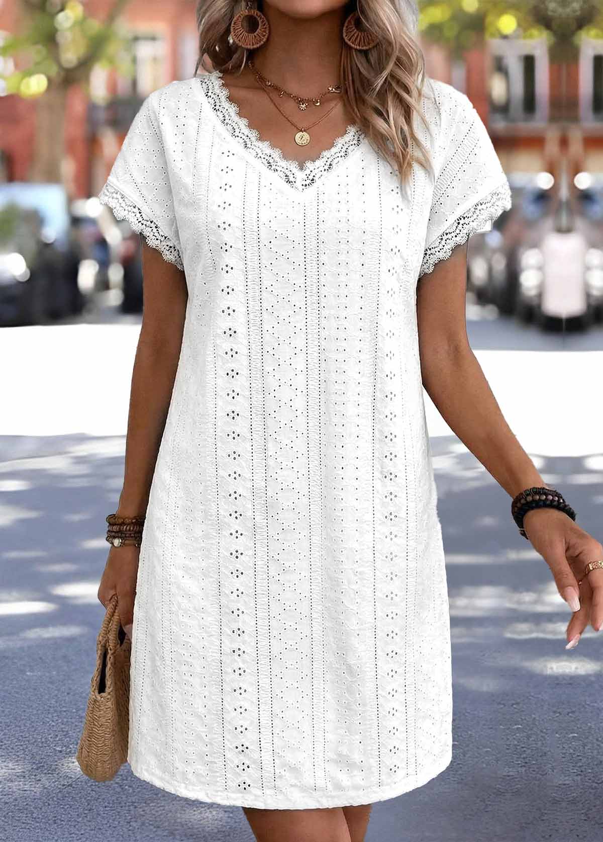 White Short Tummy Coverage V Neck Dress | picture 