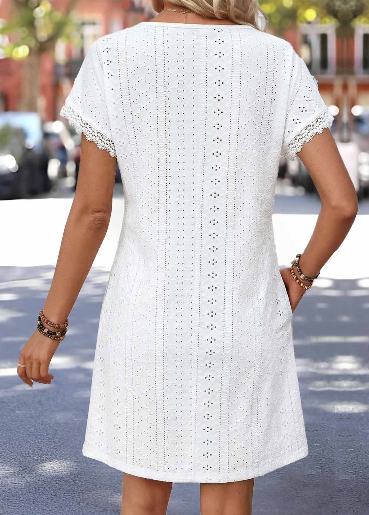 White Short Tummy Coverage V Neck Dress | picture 