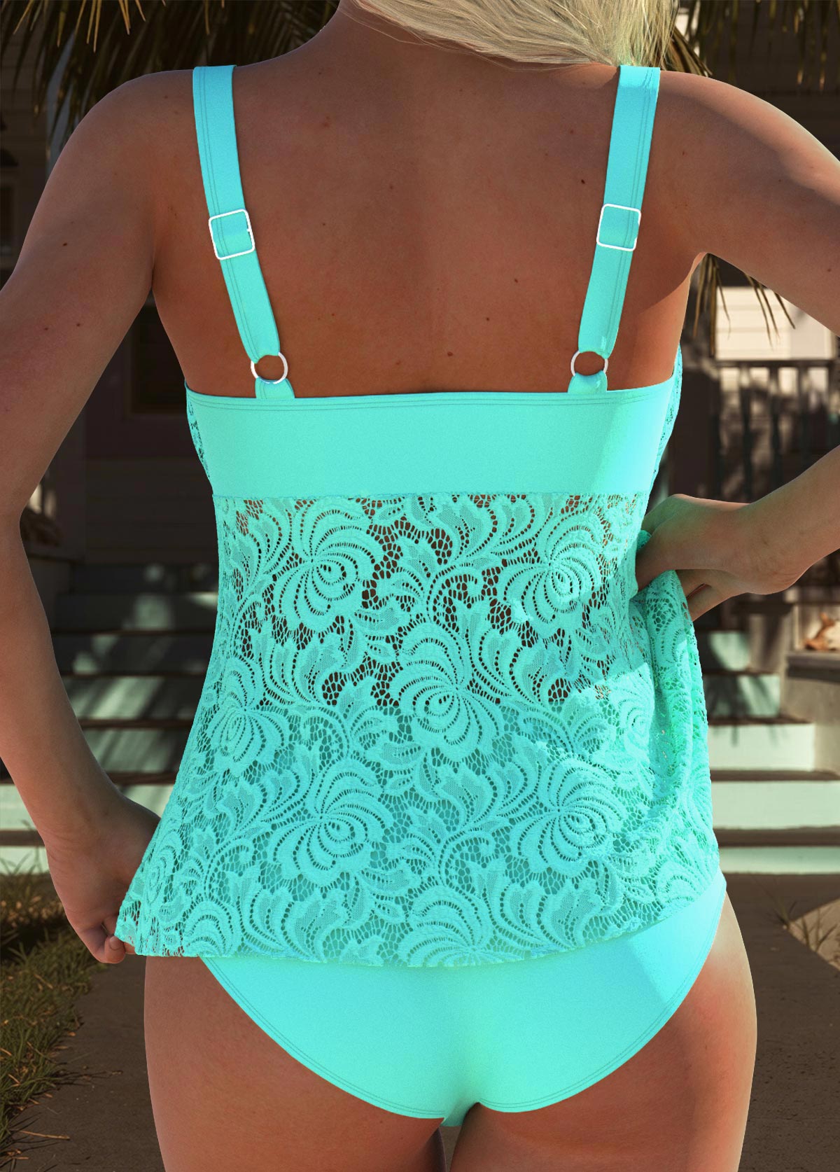 Cyan Mid Waisted Tummy Coverage Tankini Set | picture 