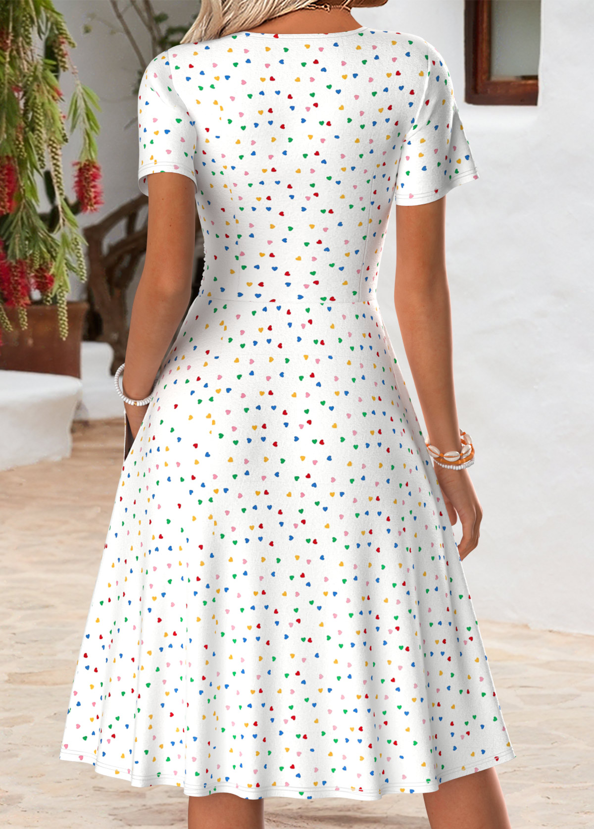 White Polka Dot Double Side Pockets Short Sleeve Dress | picture 