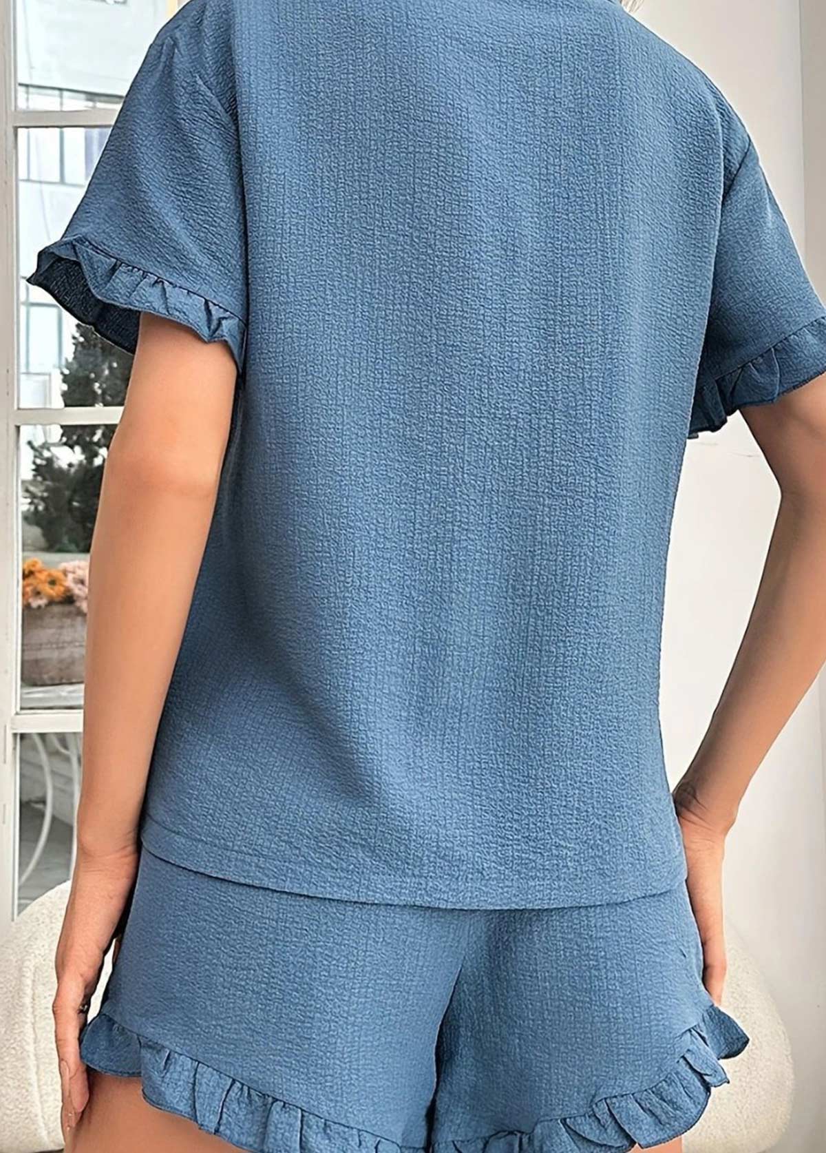 Denim Blue Short Sleeve Lounge Top and Shorts | picture 