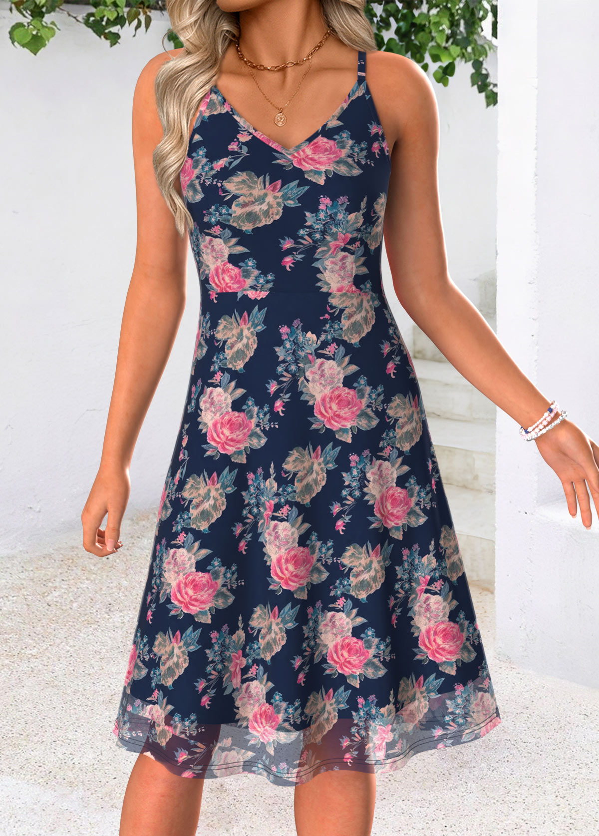Pink Floral Print Tummy Coverage Short Sleeve Dress | picture 