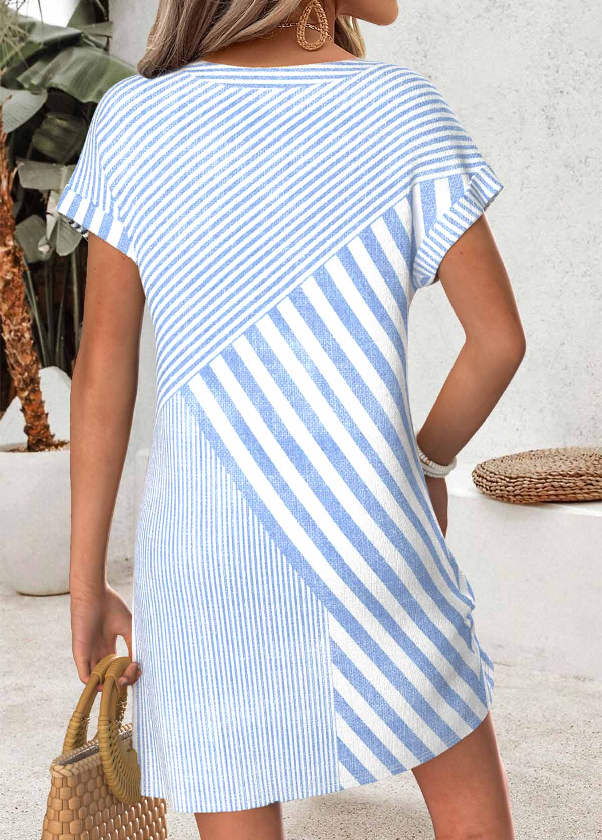Light Blue Geometric Print Short Tummy Coverage Dress | picture 