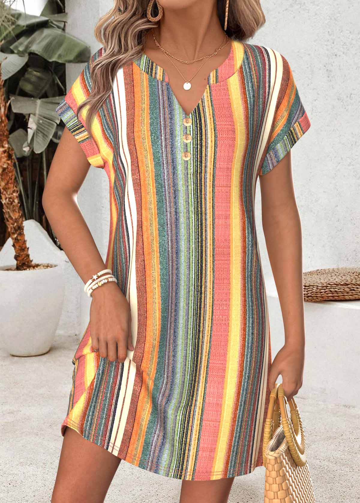 Multi Color Short Tummy Coverage Split Neck Dress | picture 