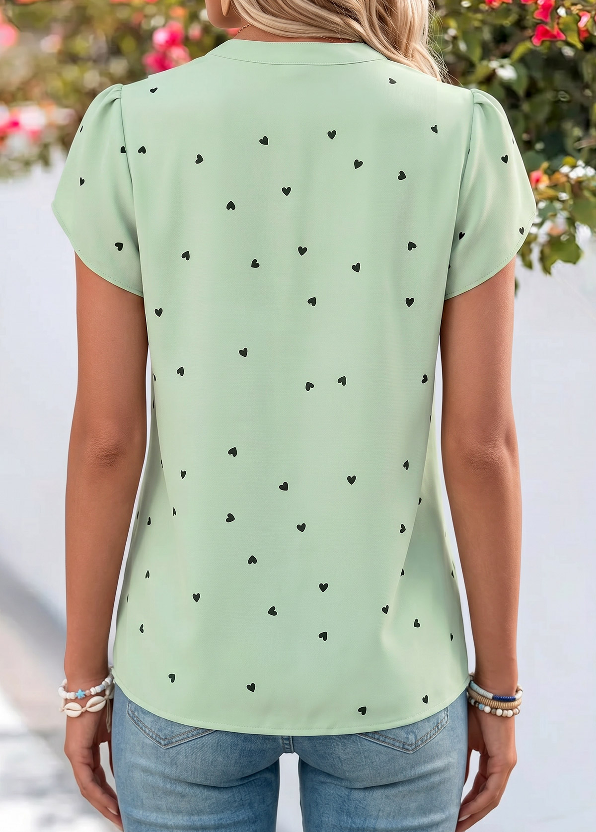 Sage Green Polka Dot Tummy Coverage Short Sleeve Blouse | picture 