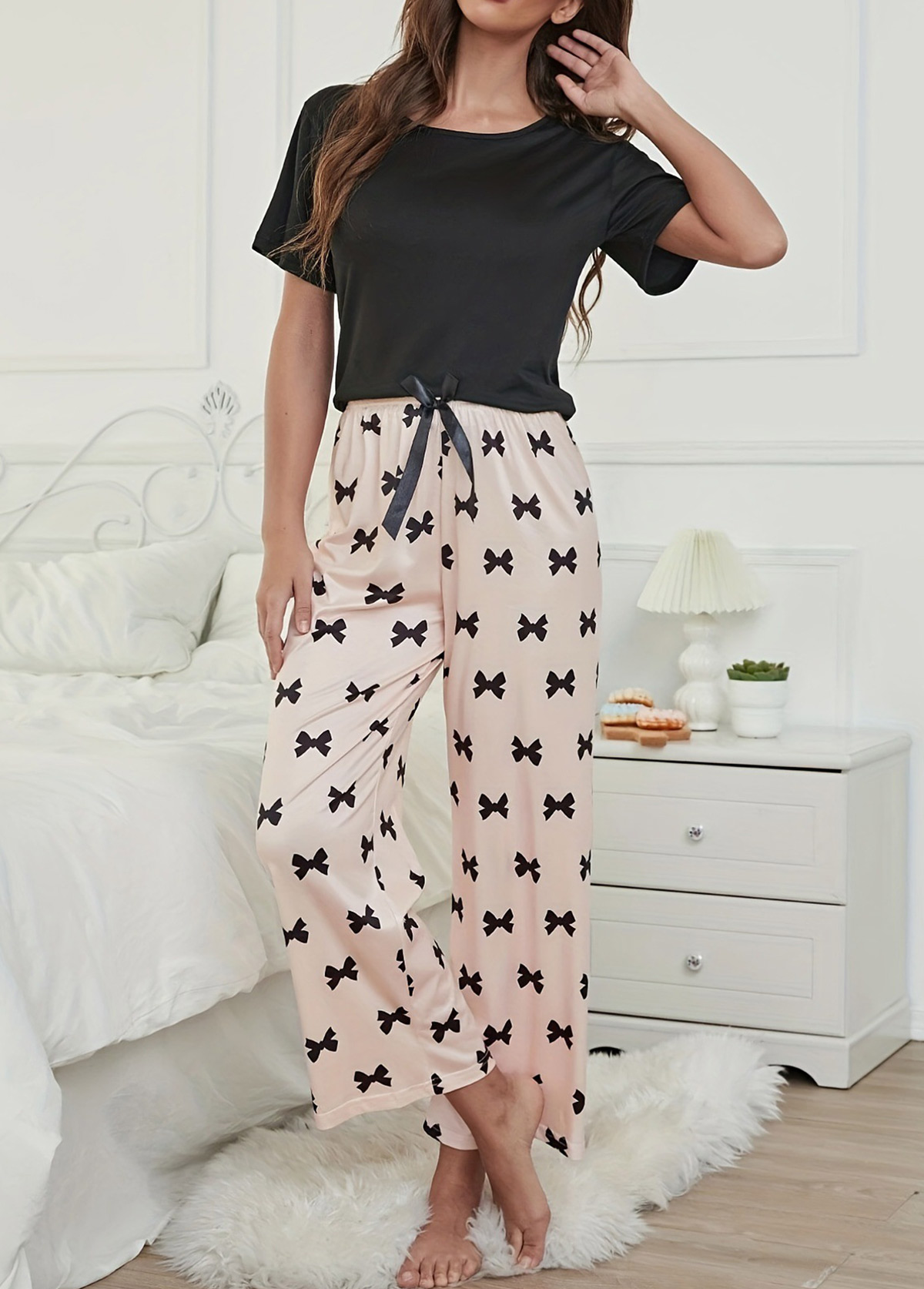 Light Pink Short Sleeve Lounge Top and Pants | picture 