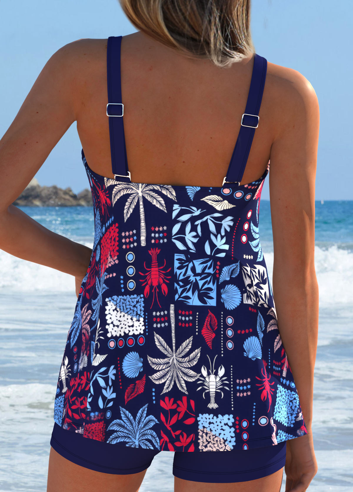 Navy Mid Waisted Hollow Out Tankini Set | picture 