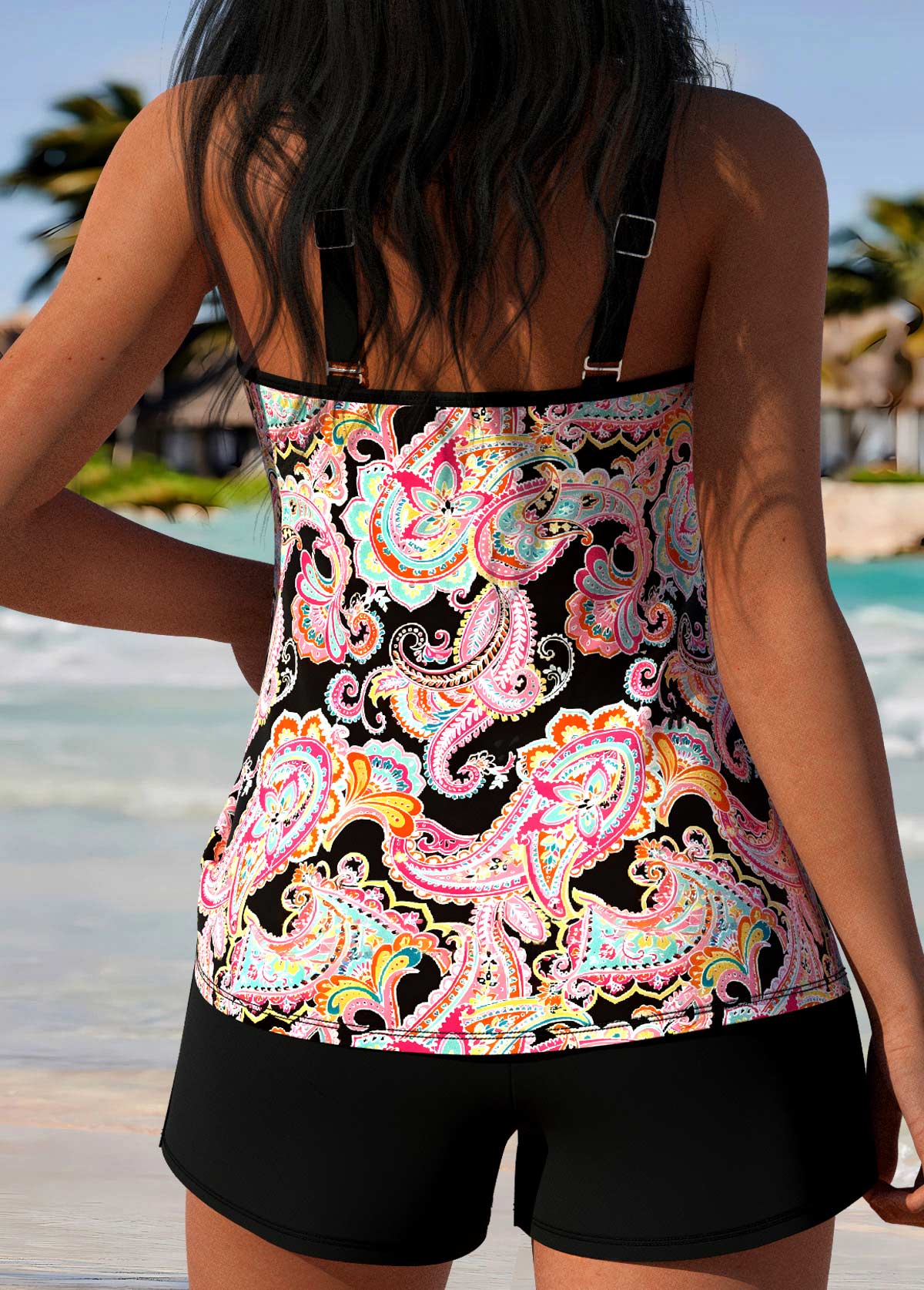 Grey Mid Waisted Pocket Tribal Print Tankini Set | picture 