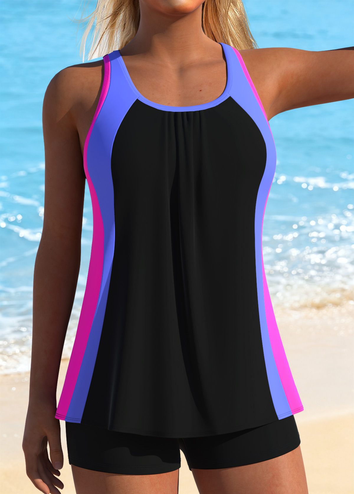 Multi Color Scoop Neck Tankini Top-No Bottom | picture 