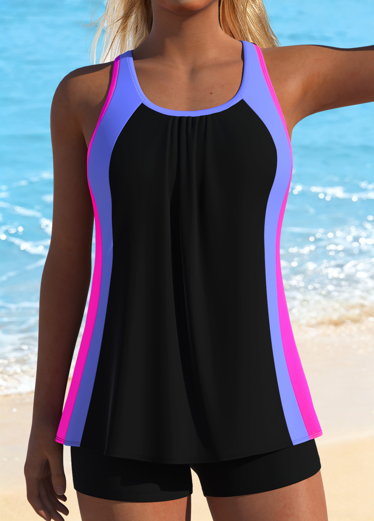 Multi Color Scoop Neck Tankini Top-No Bottom | picture 