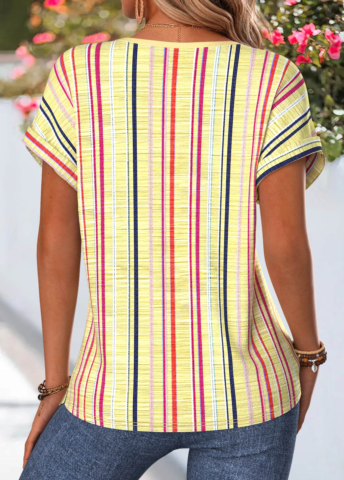 Yellow Multi Stripe Print Tummy Coverage Blouse | picture 