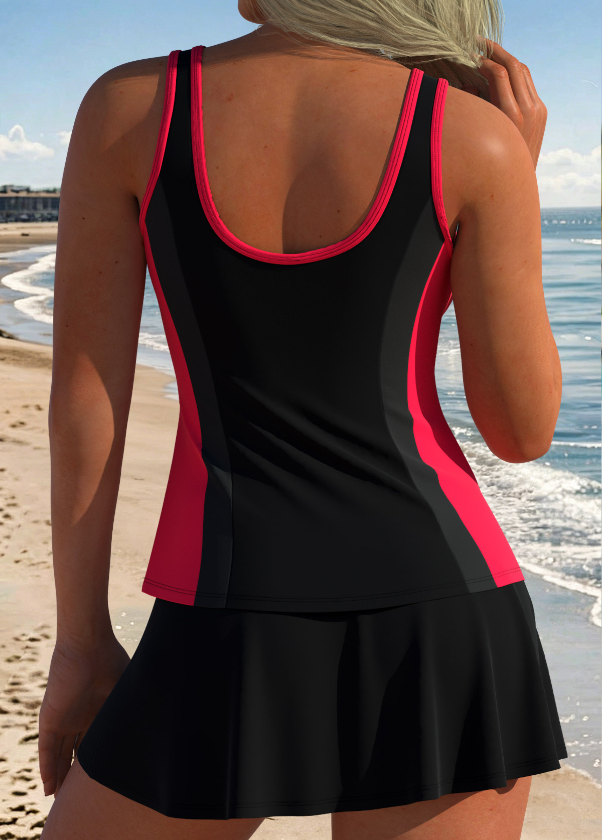 Black Mid Waisted Patchwork Tankini Set | picture 