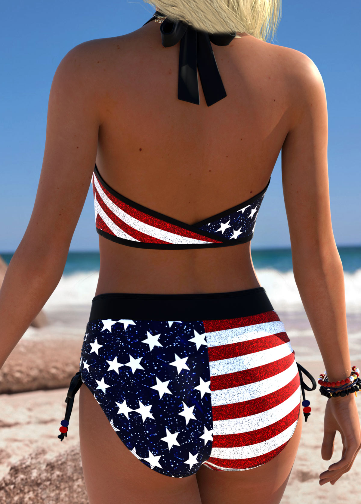 American Flag Multi Color Mid Waisted Ruched/shirred Bikini Set | picture 