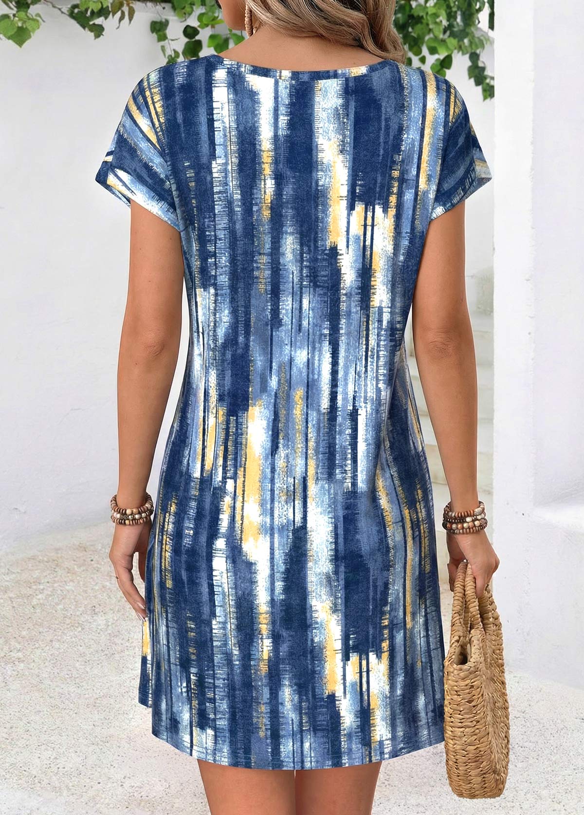 Multi Color Geometric Print Short Tummy Coverage Dress | picture 