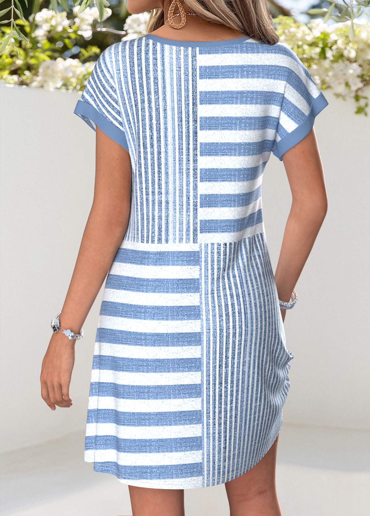 Denim Blue Geometric Print Short Tummy Coverage Dress | picture 