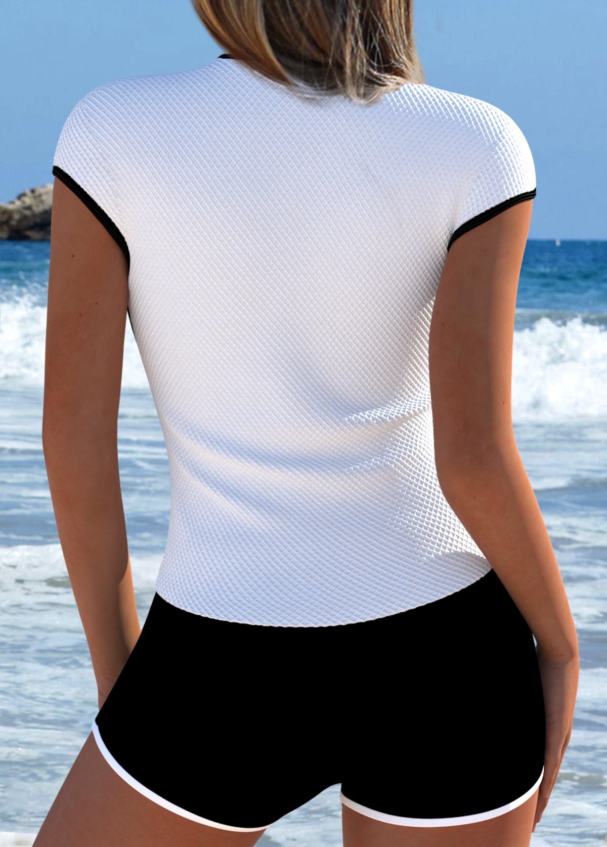 Raw White Mid Waisted Patchwork Tankini Set | picture 