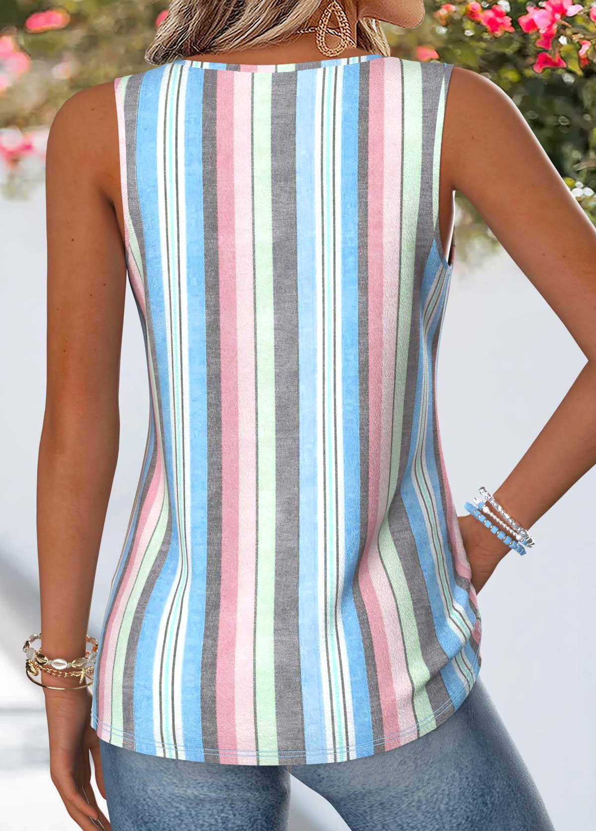 Multi Color Curved Hem Sleeveless V Neck Tank Top | picture 