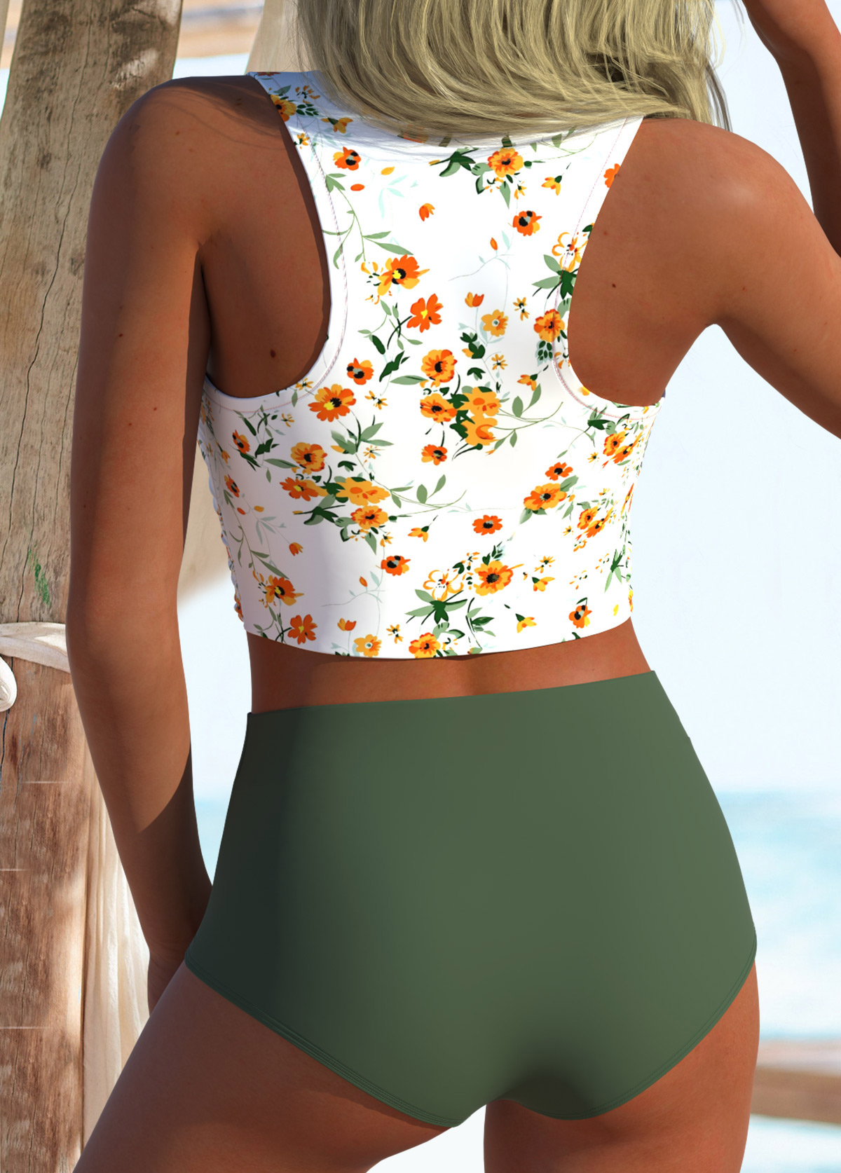 Sage Green High Waisted Ditsy Floral Print Bikini Set | picture 