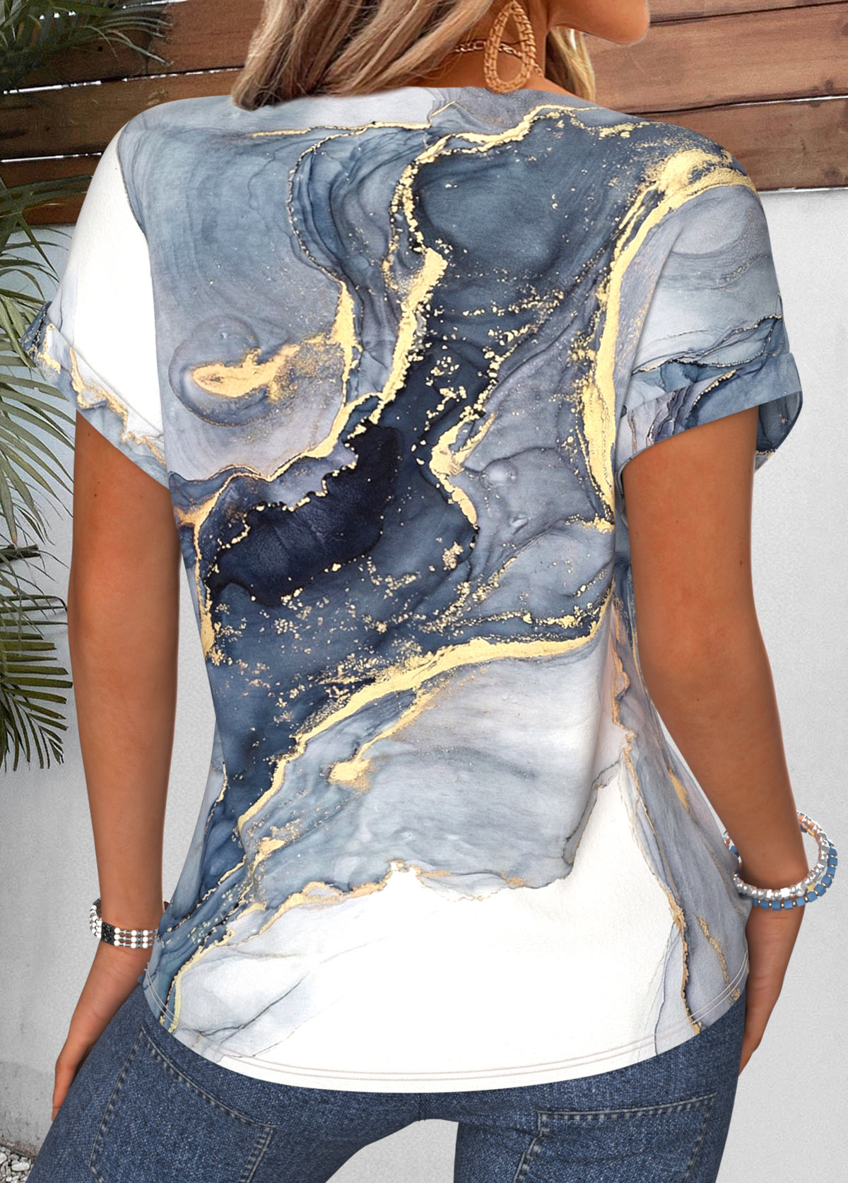 Blue Ombre Curved Hem Short Sleeve T Shirt | picture 