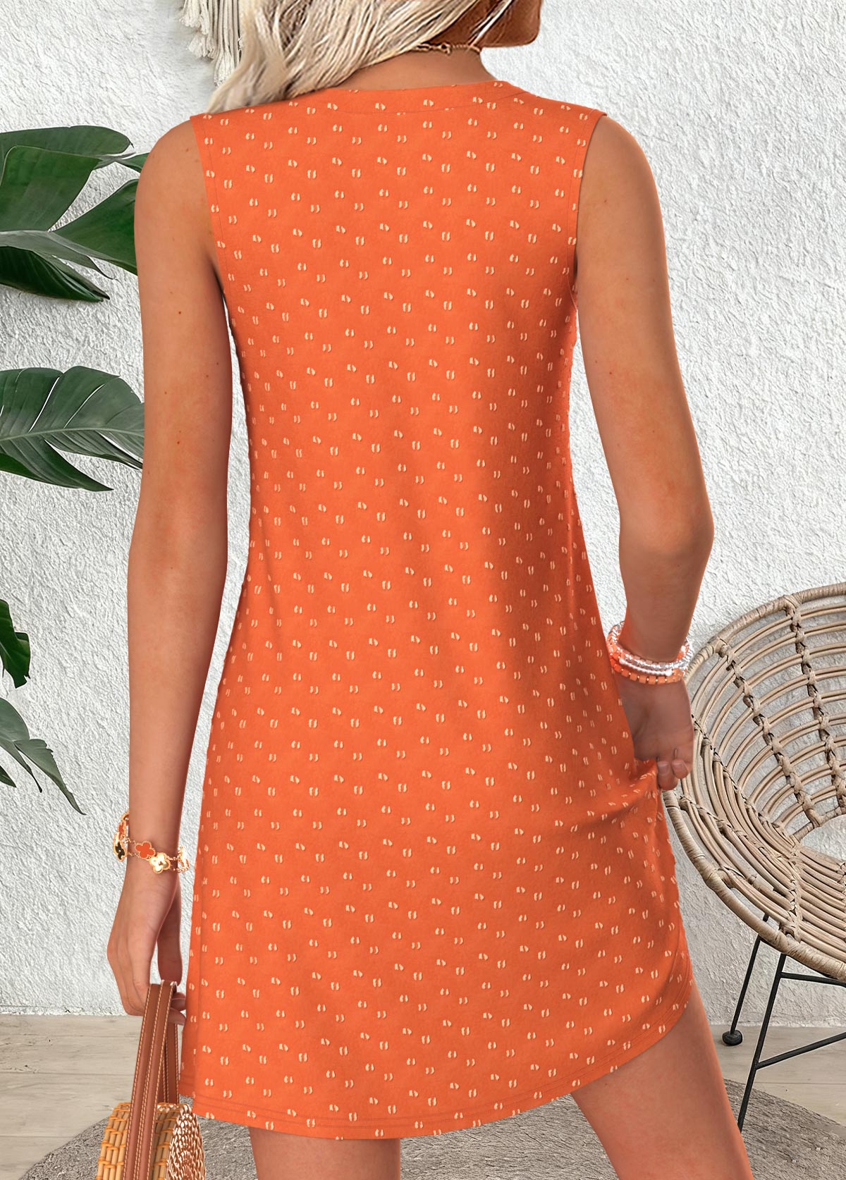 Orange Short Tummy Coverage Sleeveless V Neck Dress | picture 