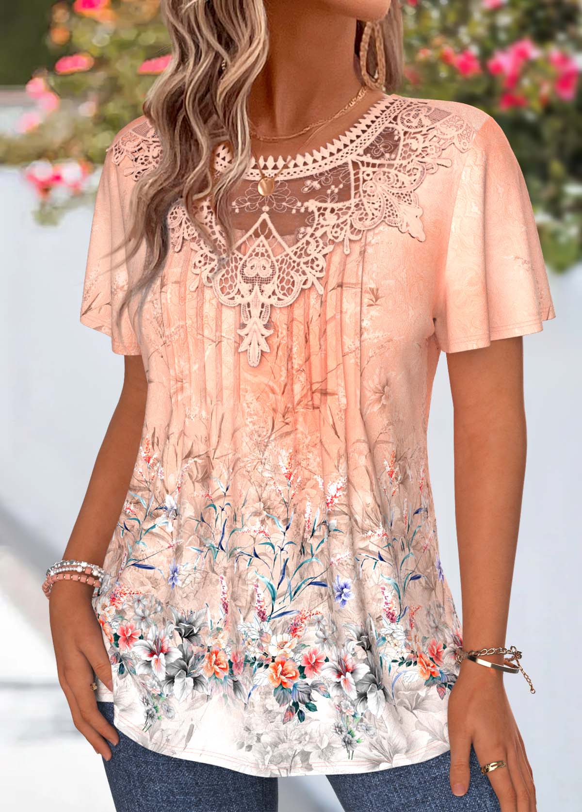 Orange Ombre Tuck Stitch Short Sleeve T Shirt | picture 