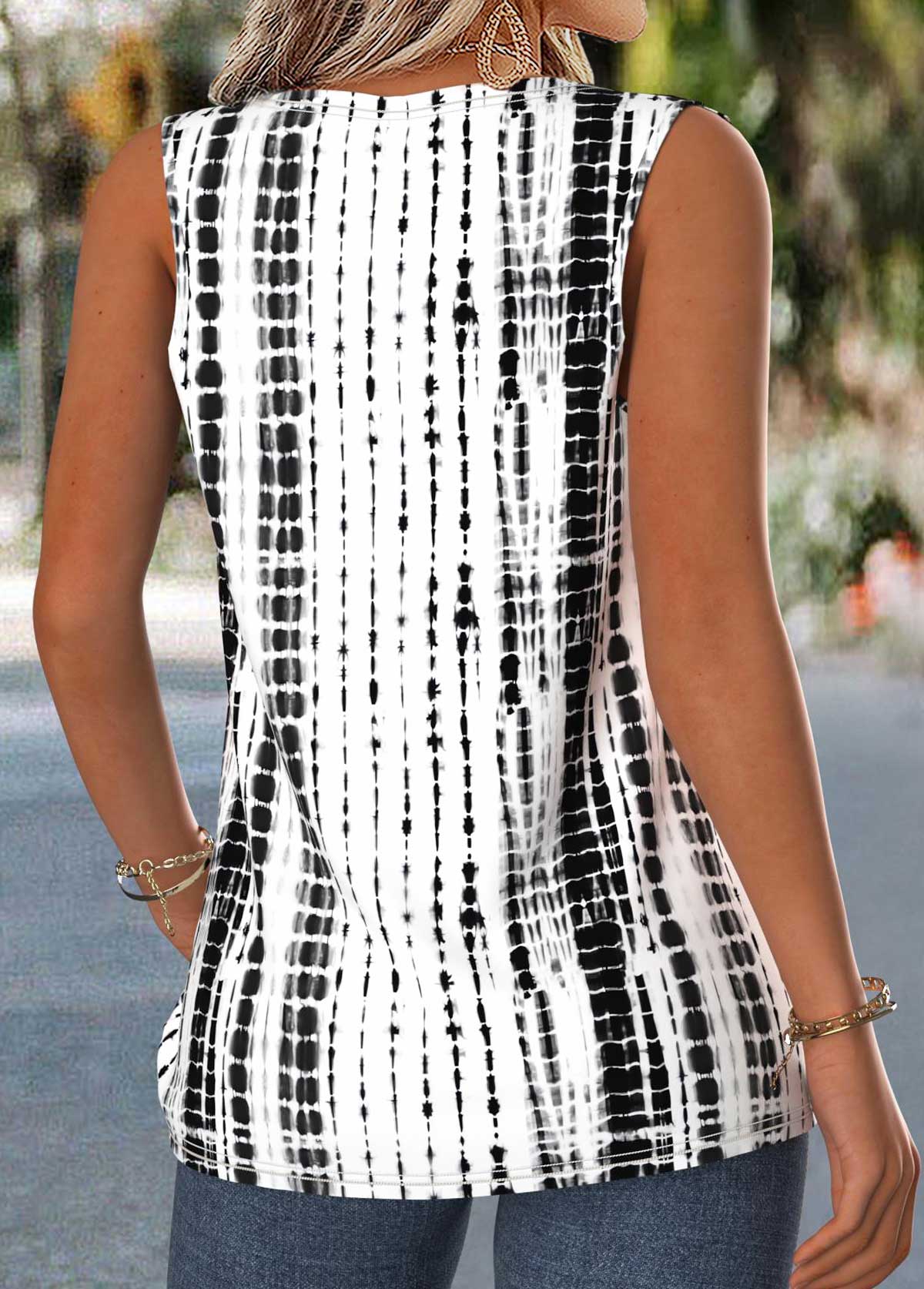 Raw White Geometric Print Patchwork Sleeveless Tank Top | picture 