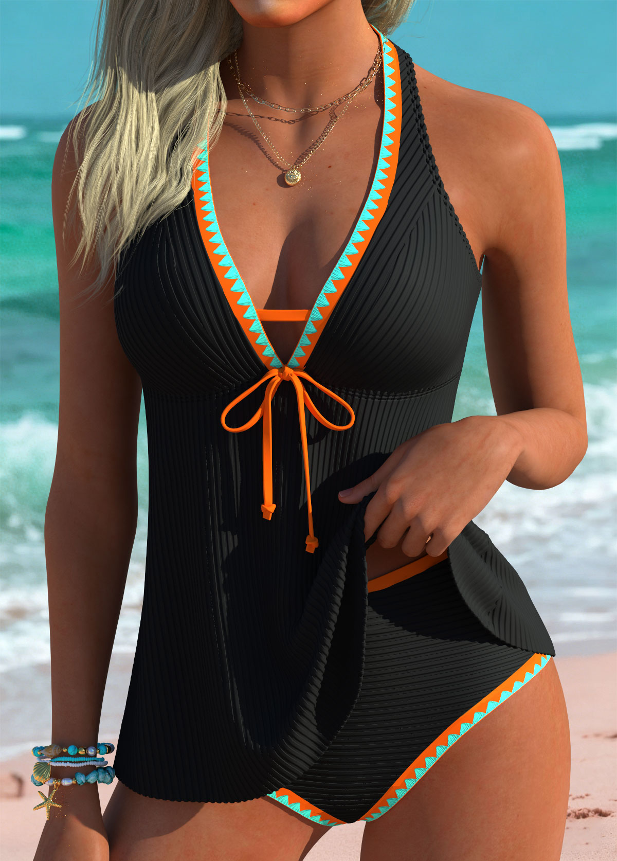Black Tie Mid Waisted Tankini Set | picture 