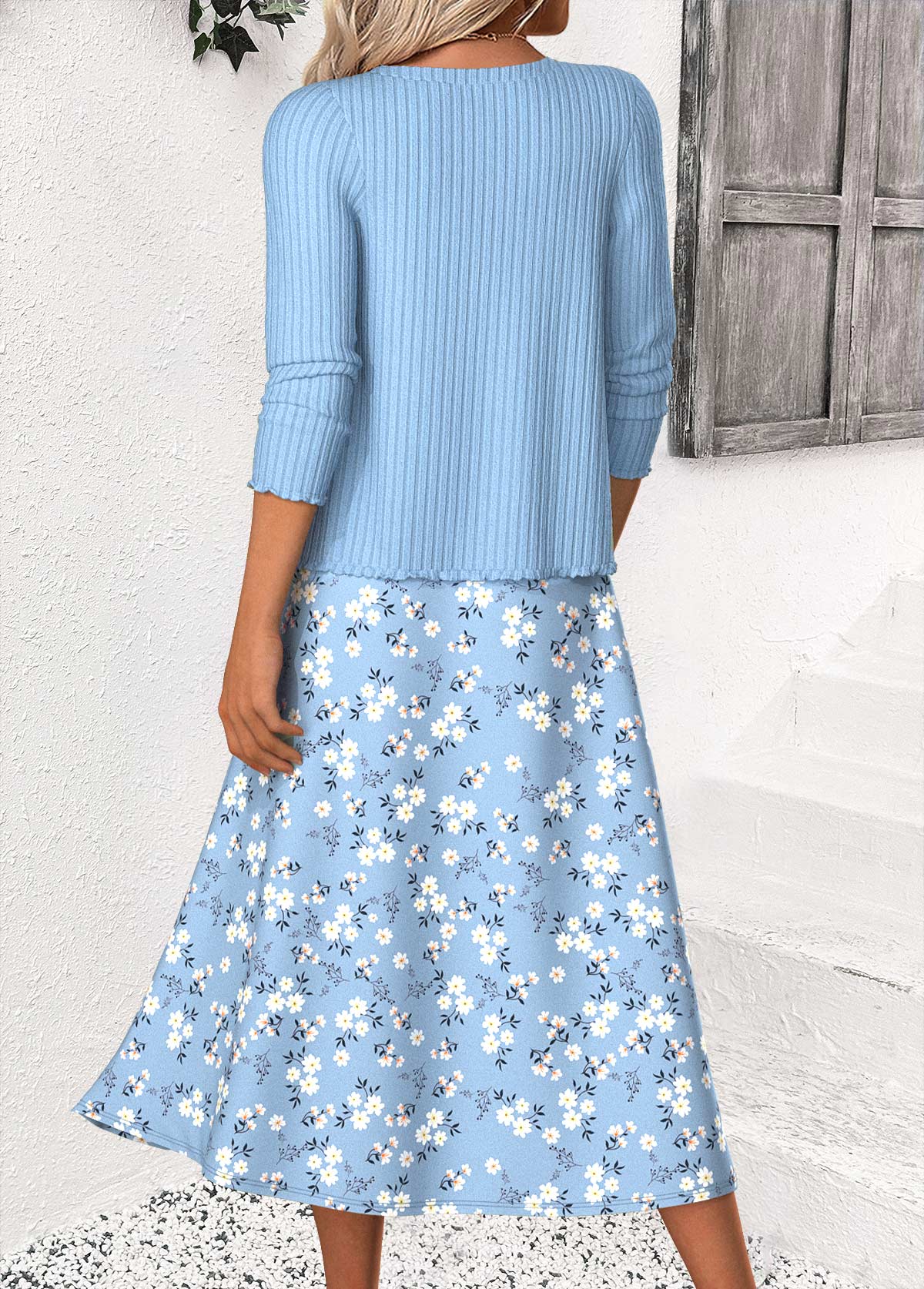 Blue Ditsy Floral Print Dress and Cardigan | picture 