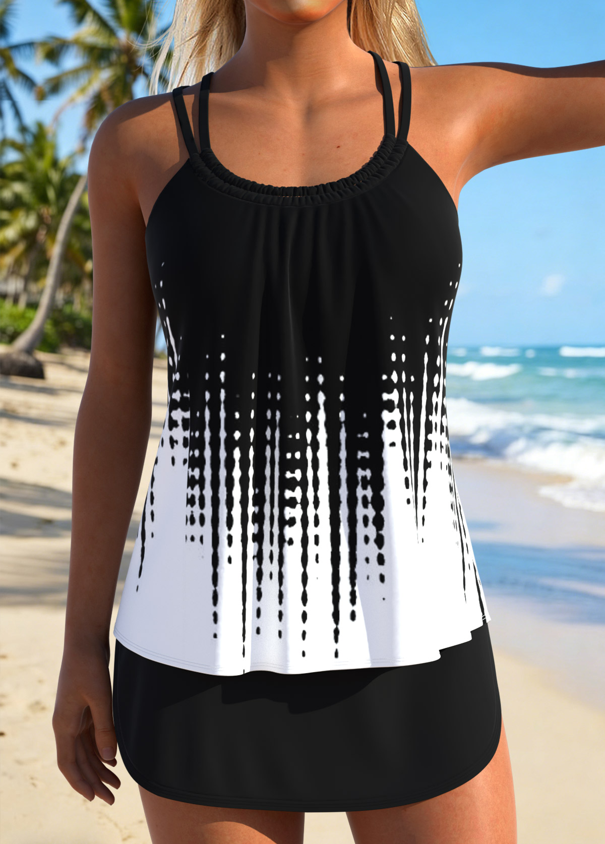 Black Mid Waisted Lace Up Tankini Set | picture 