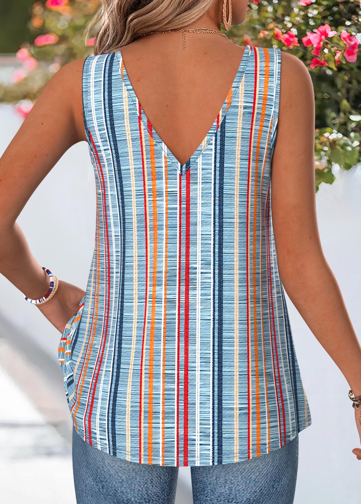 Multi Color Tie Strappy V Neck Tank Top | picture 
