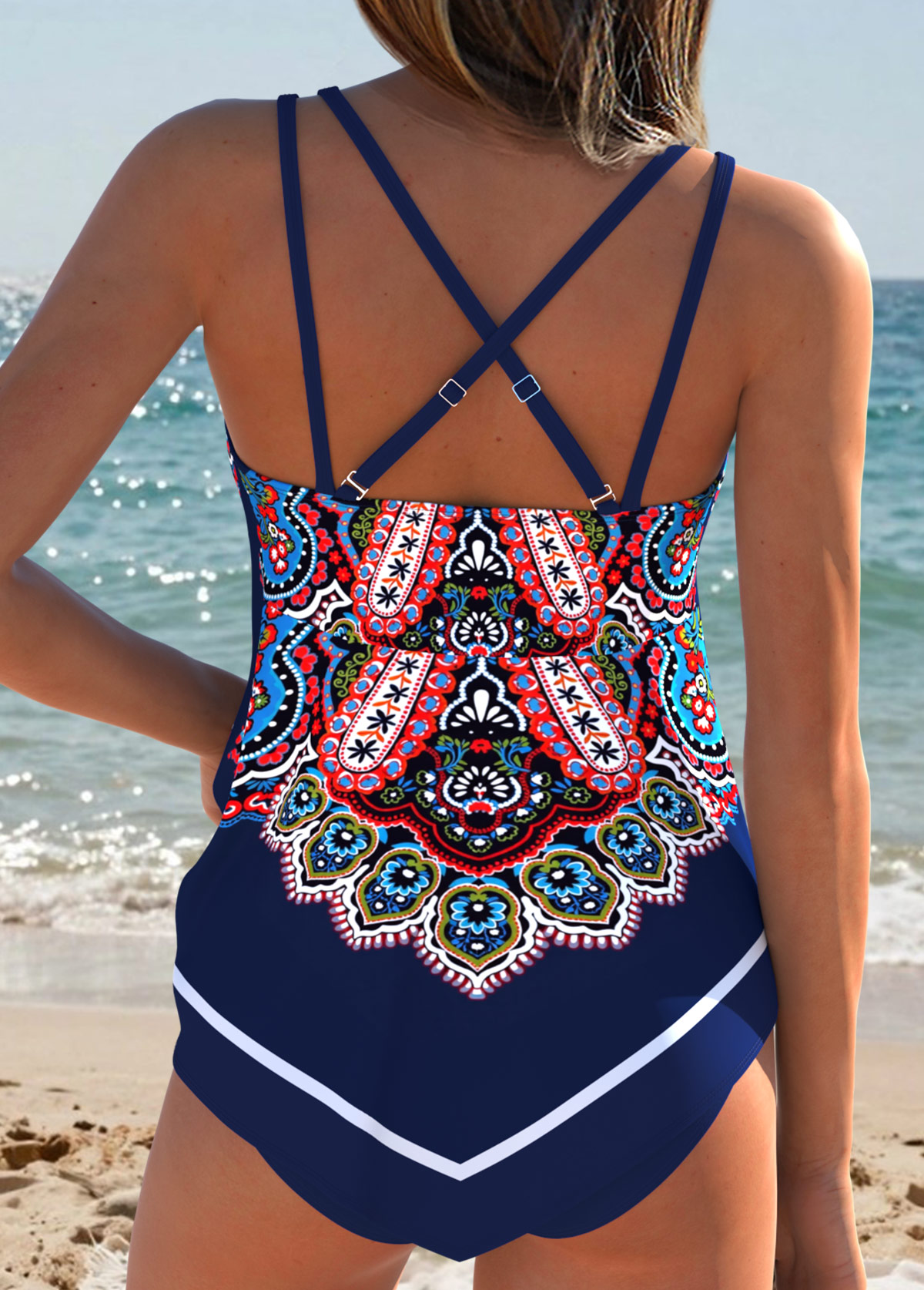 Orange Ruched Tribal Print Tankini Top-No Bottom | picture 