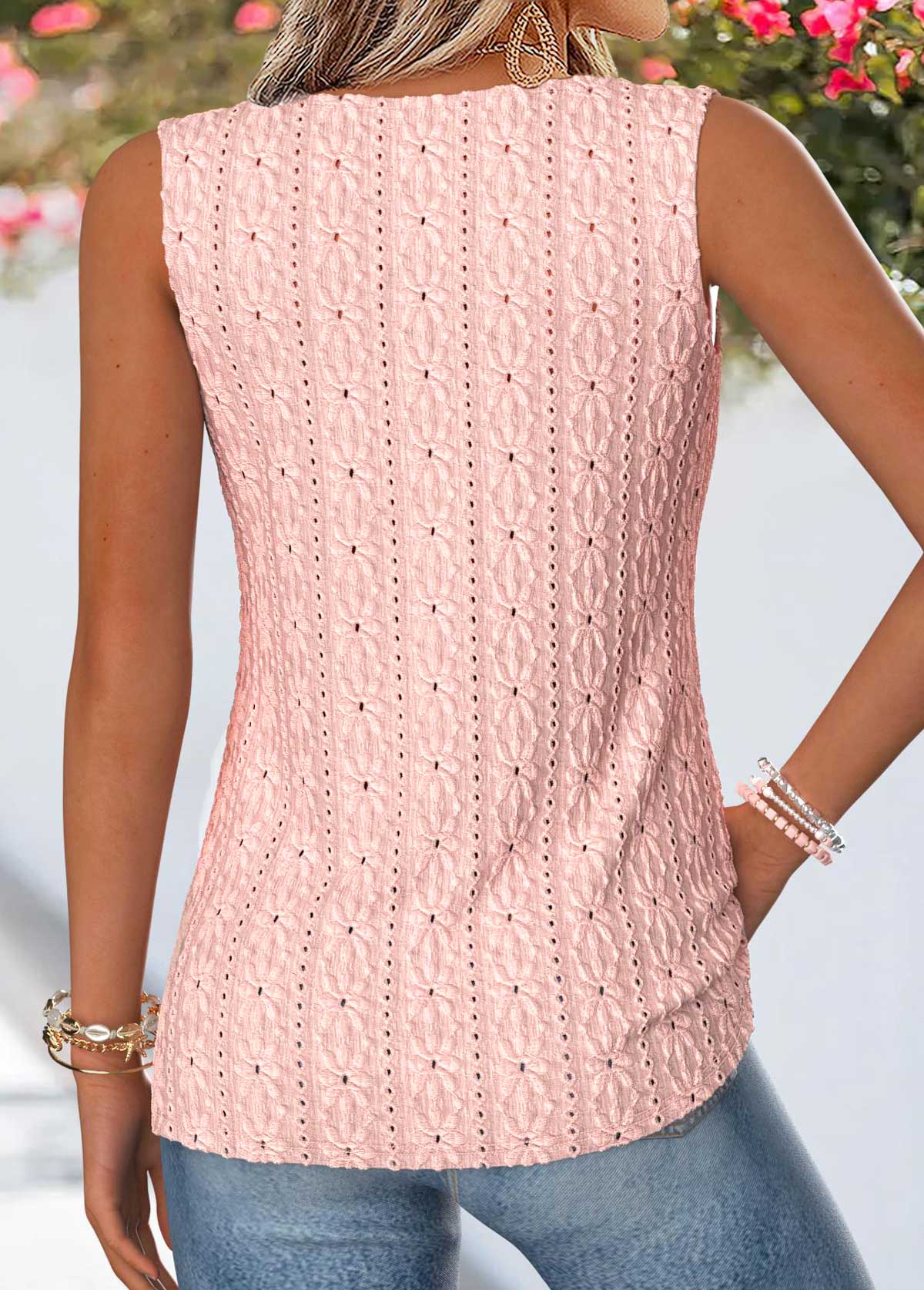 Pink Patchwork Sleeveless Round Neck Tank Top | picture 