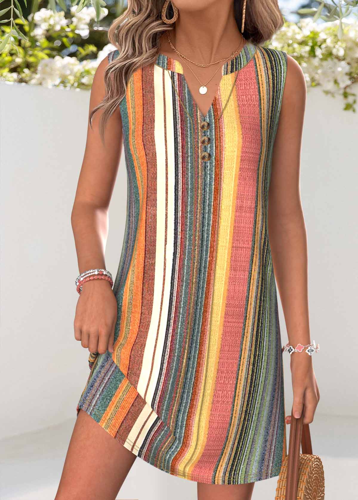 Multi Color Striped Short Tummy Coverage Sleeveless Dress | picture 