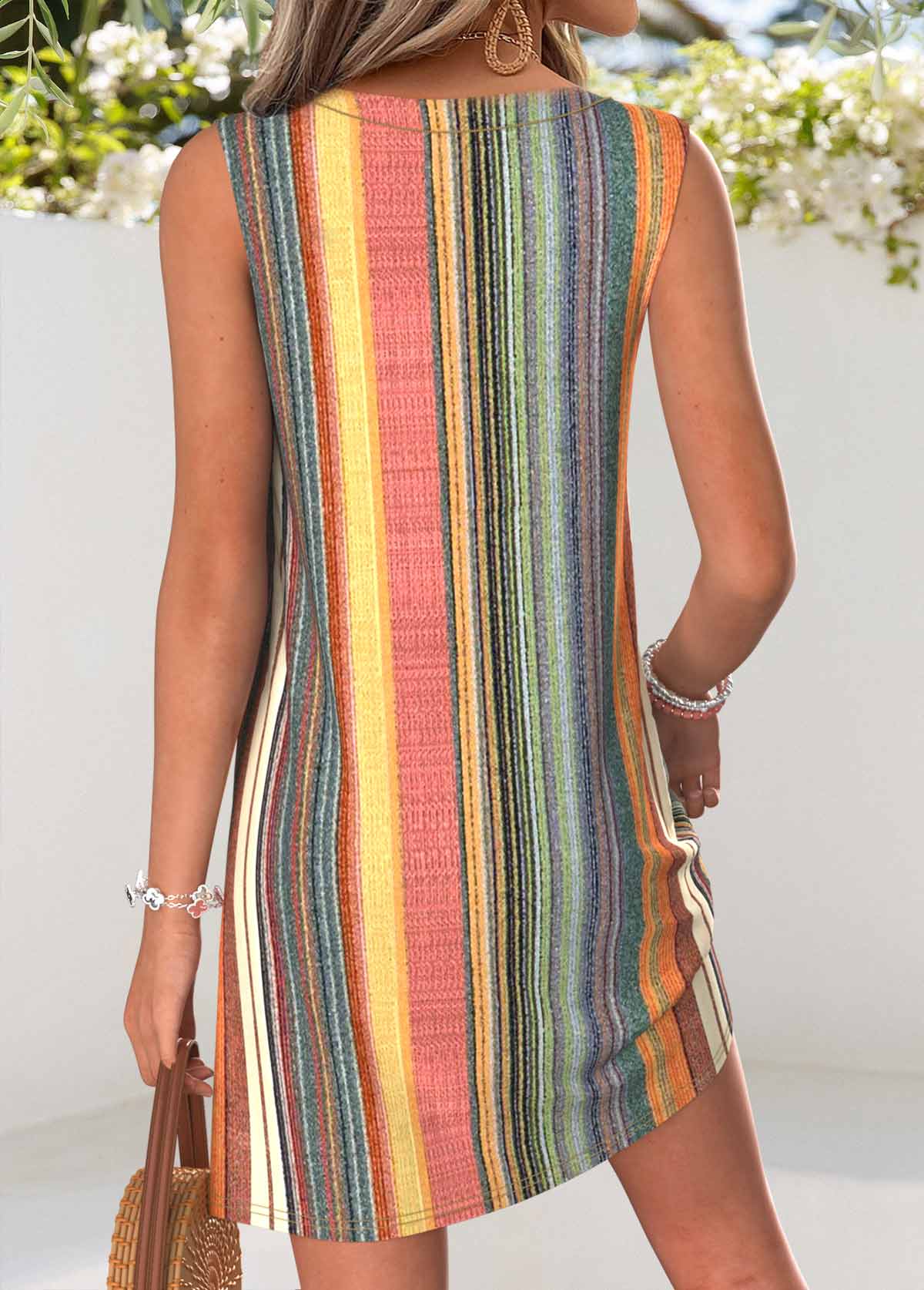 Multi Color Striped Short Tummy Coverage Sleeveless Dress | picture 