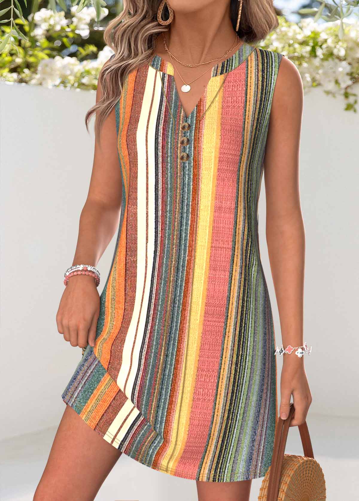 Multi Color Striped Short Tummy Coverage Sleeveless Dress | picture 