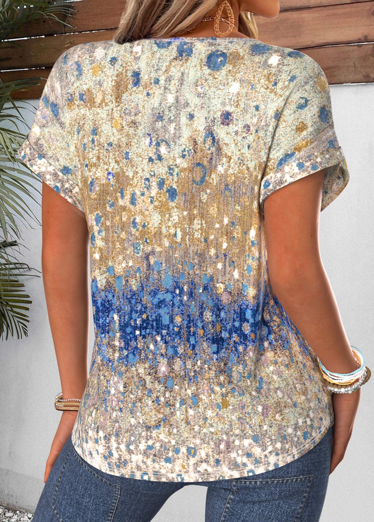 Multi Color Ombre Tuck Stitch Short Sleeve T Shirt | picture 