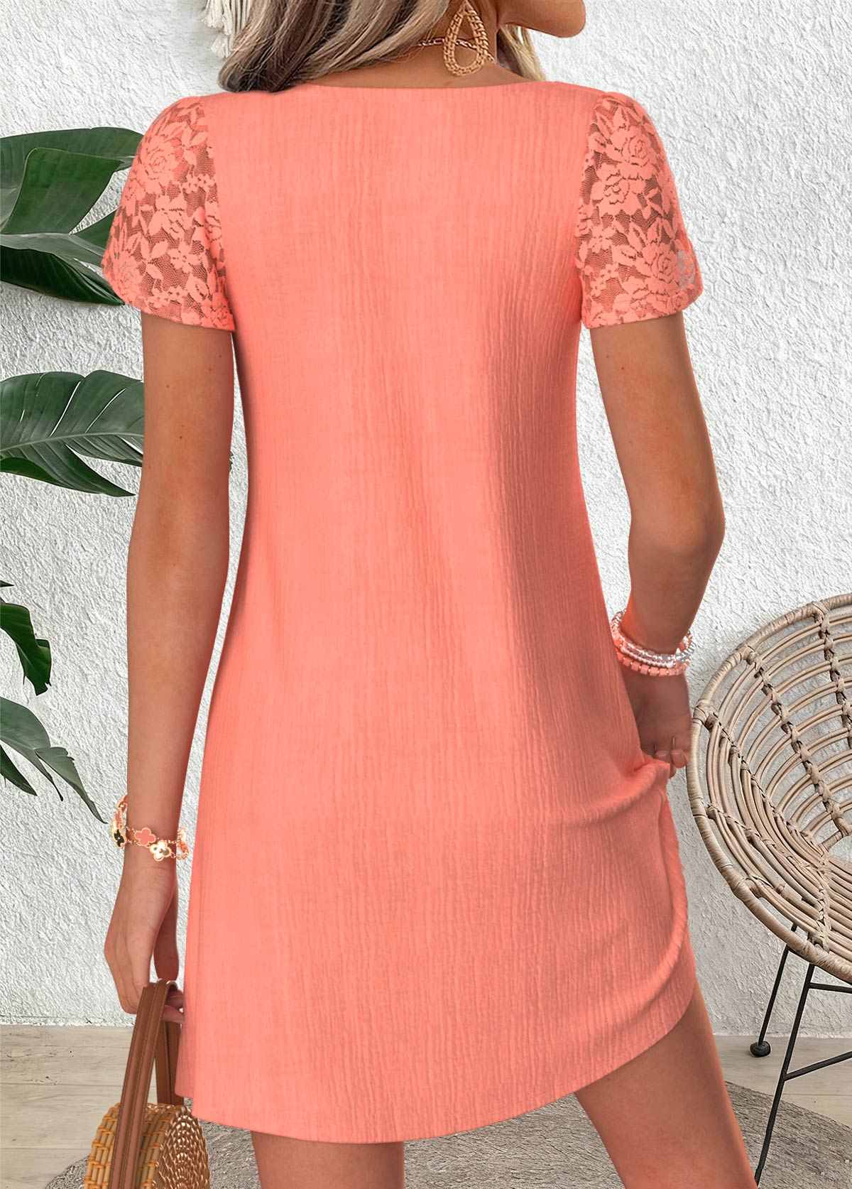 Dusty Pink Short Patchwork Asymmetrical Neck Dress | picture 