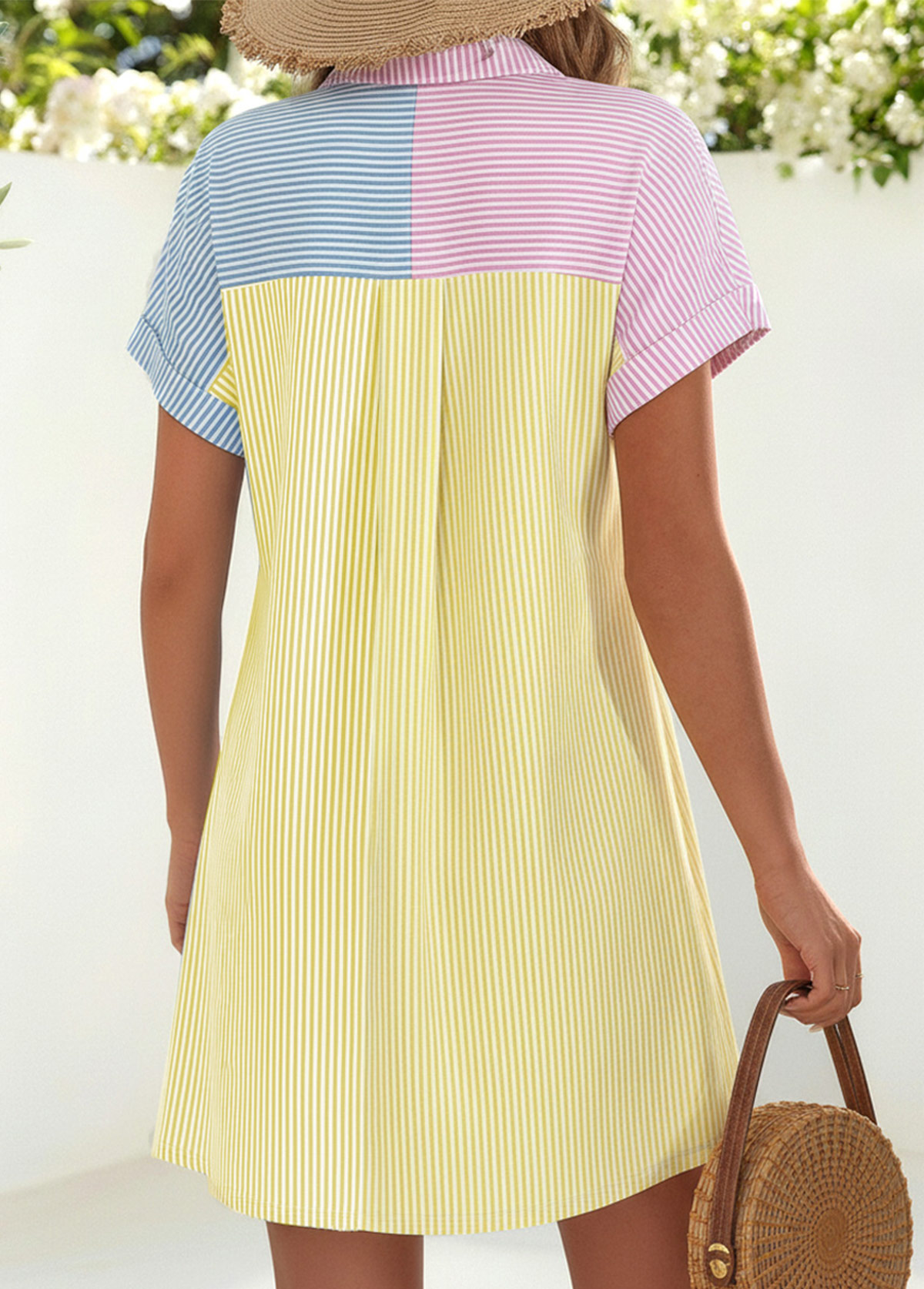 Multi Color Short Patchwork Shirt Collar Dress | picture 