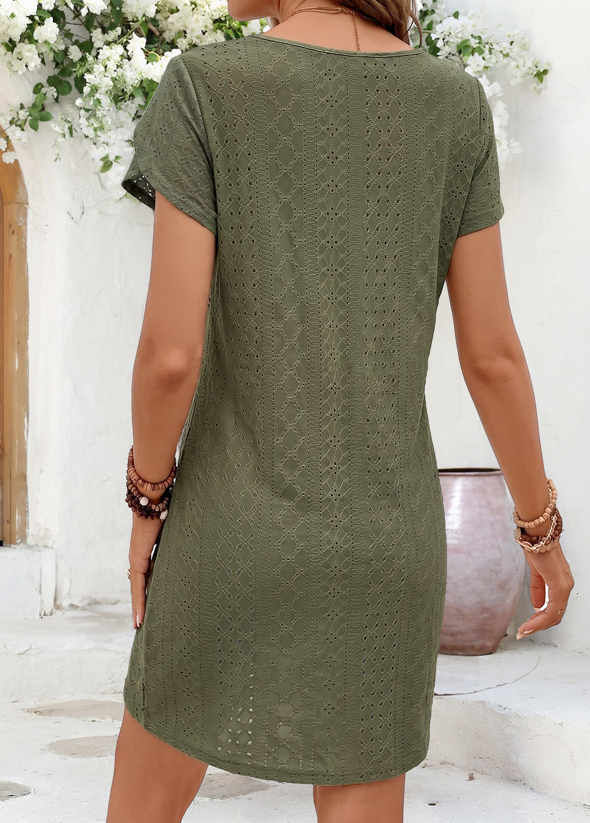 Sage Green Short Tummy Coverage Split Neck Dress | picture 