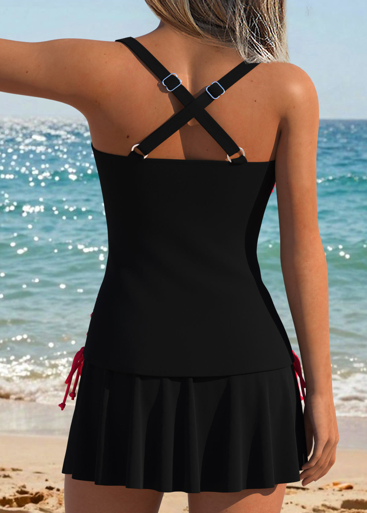 Black Mid Waisted Ruched Paisley Print Tankini Set | picture 