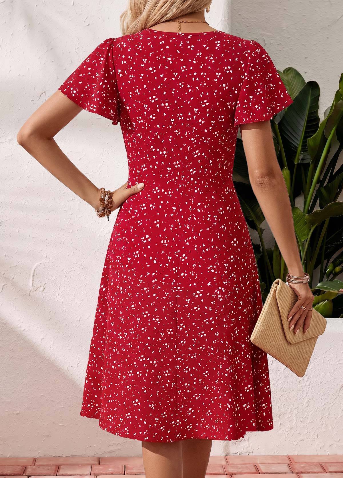 Red Polka Dot Tummy Coverage Short Sleeve Dress | picture 