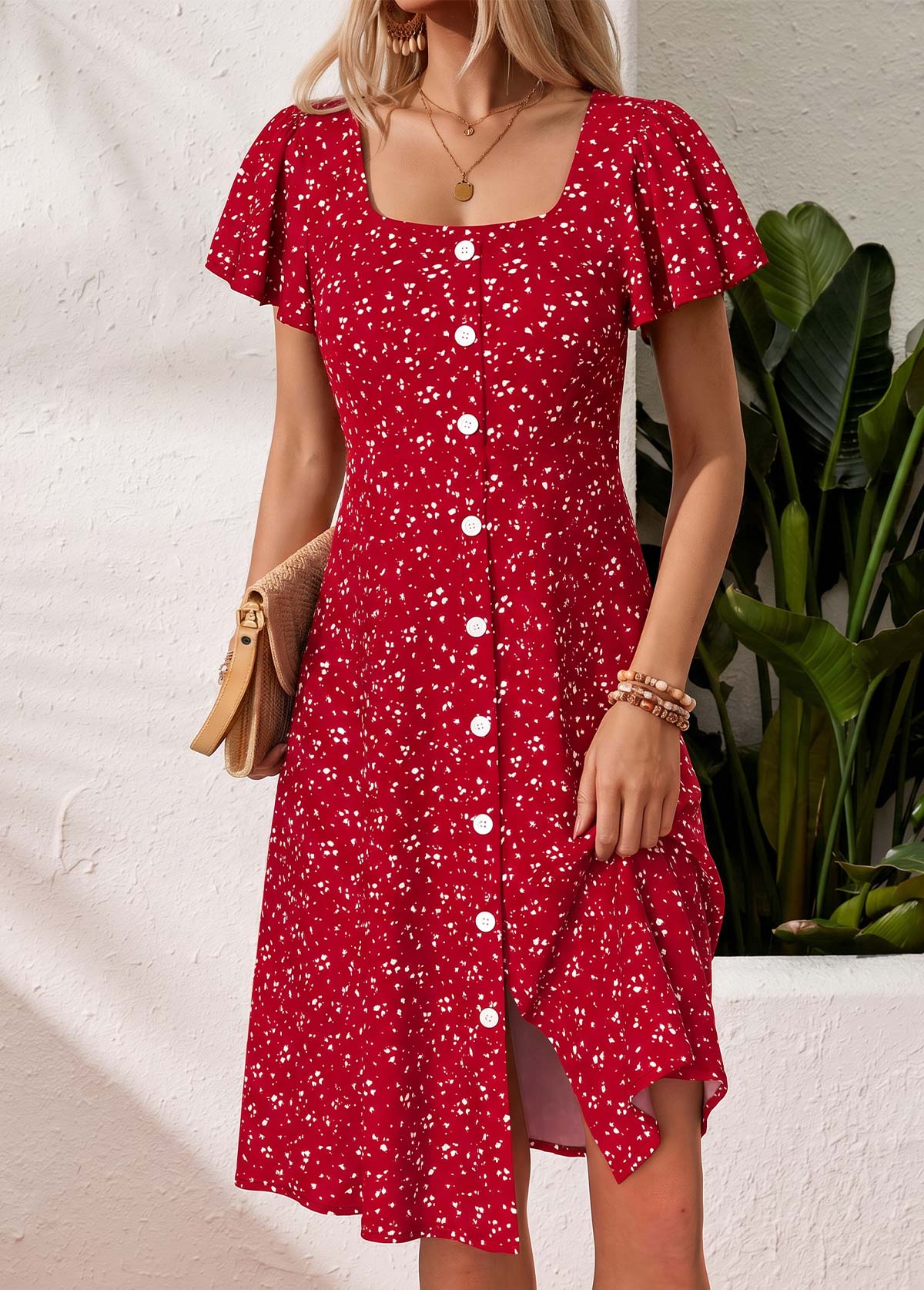 Red Polka Dot Tummy Coverage Short Sleeve Dress | picture 