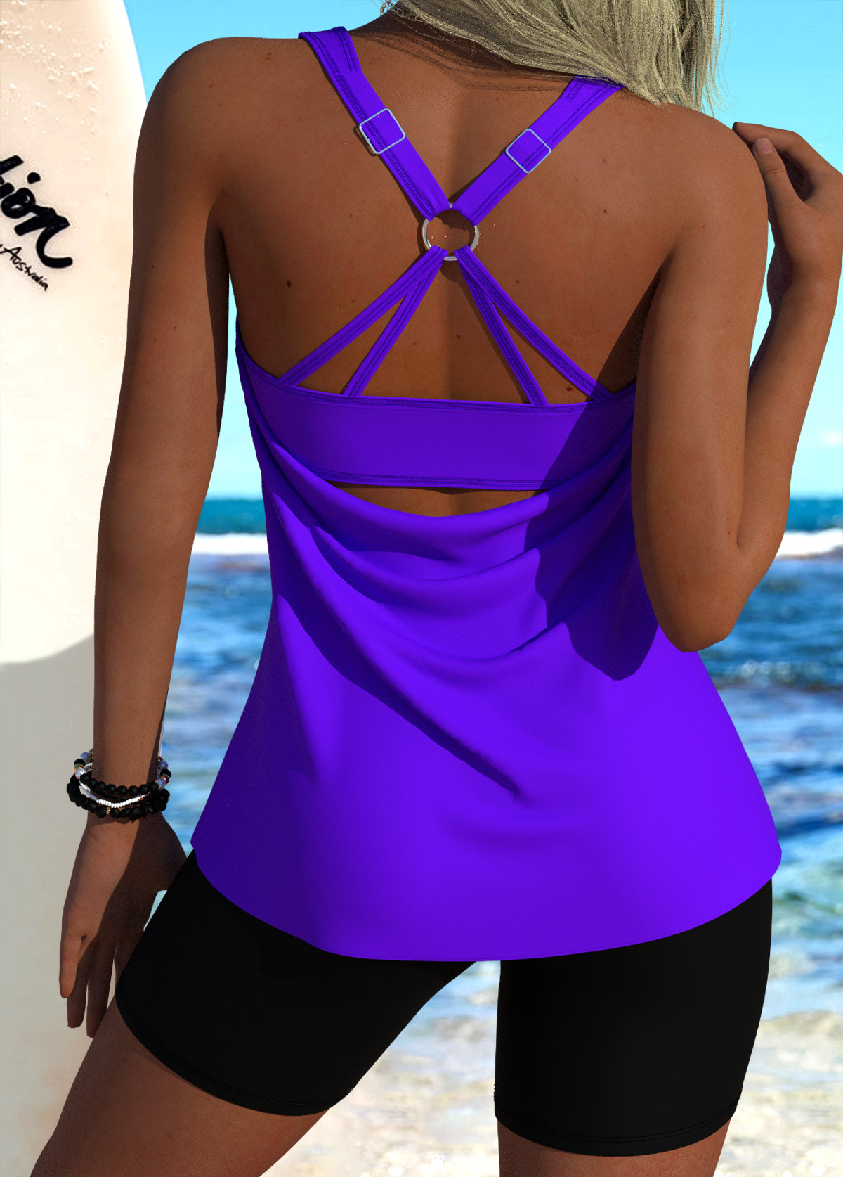 Purple Mid Waisted Scoop Neck Tankini Set | picture 