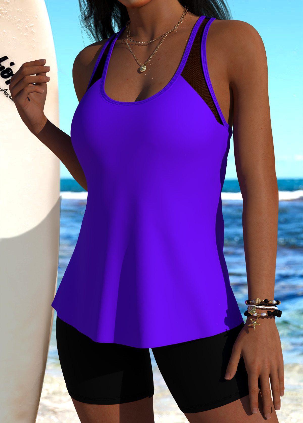 Purple Mid Waisted Scoop Neck Tankini Set | picture 