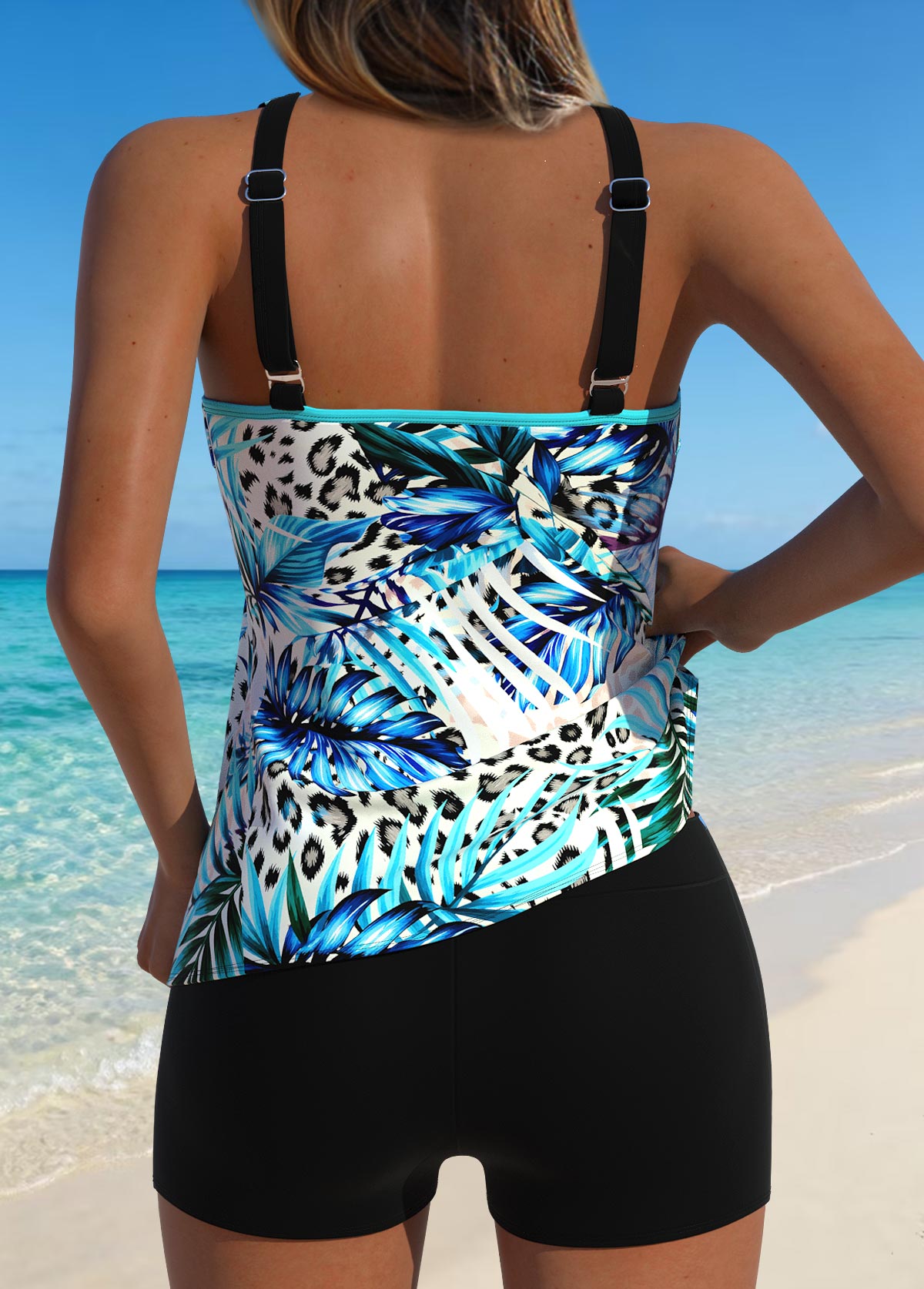 Multi Color Mid Waisted Tummy Coverage Tankini Set | picture 