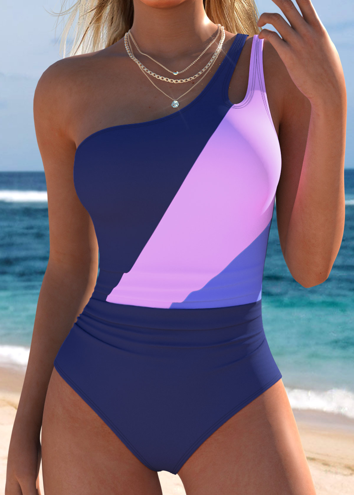Dark Blue Mid Waisted Wrap One Piece Swimwear | picture 