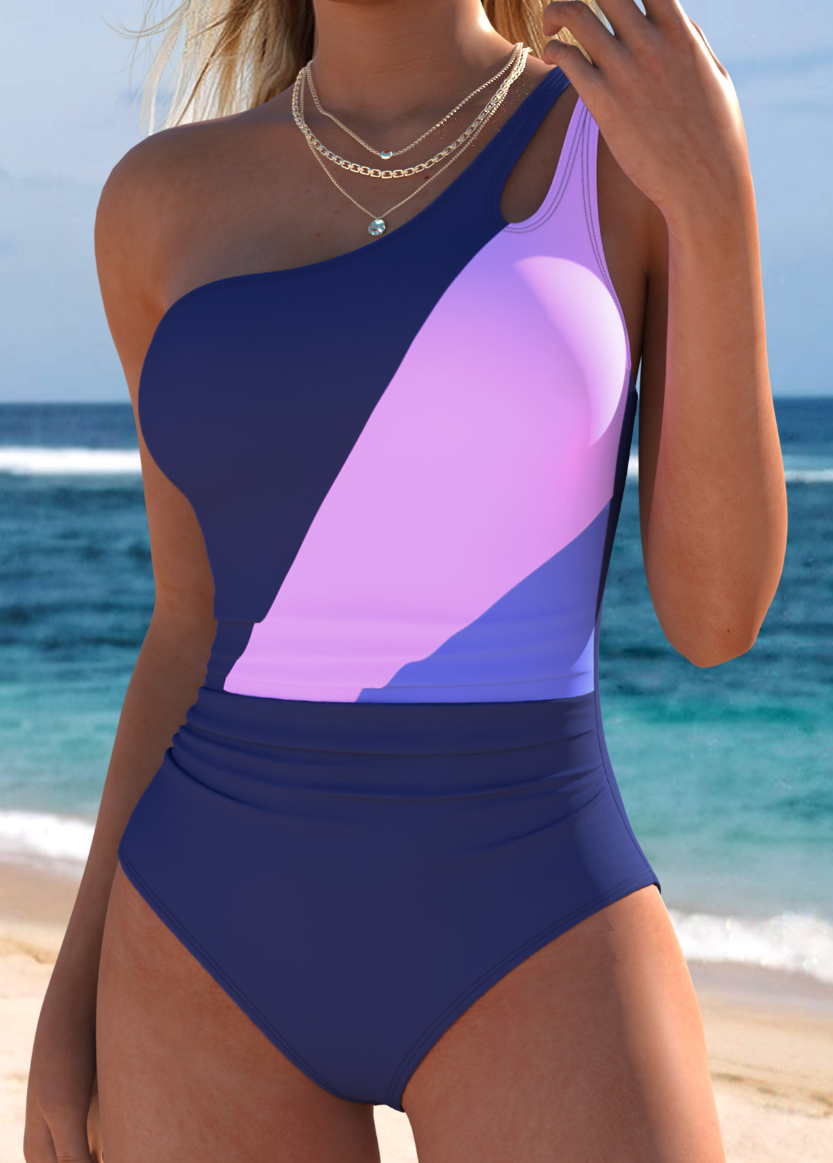 Dark Blue Mid Waisted Wrap One Piece Swimwear | picture 