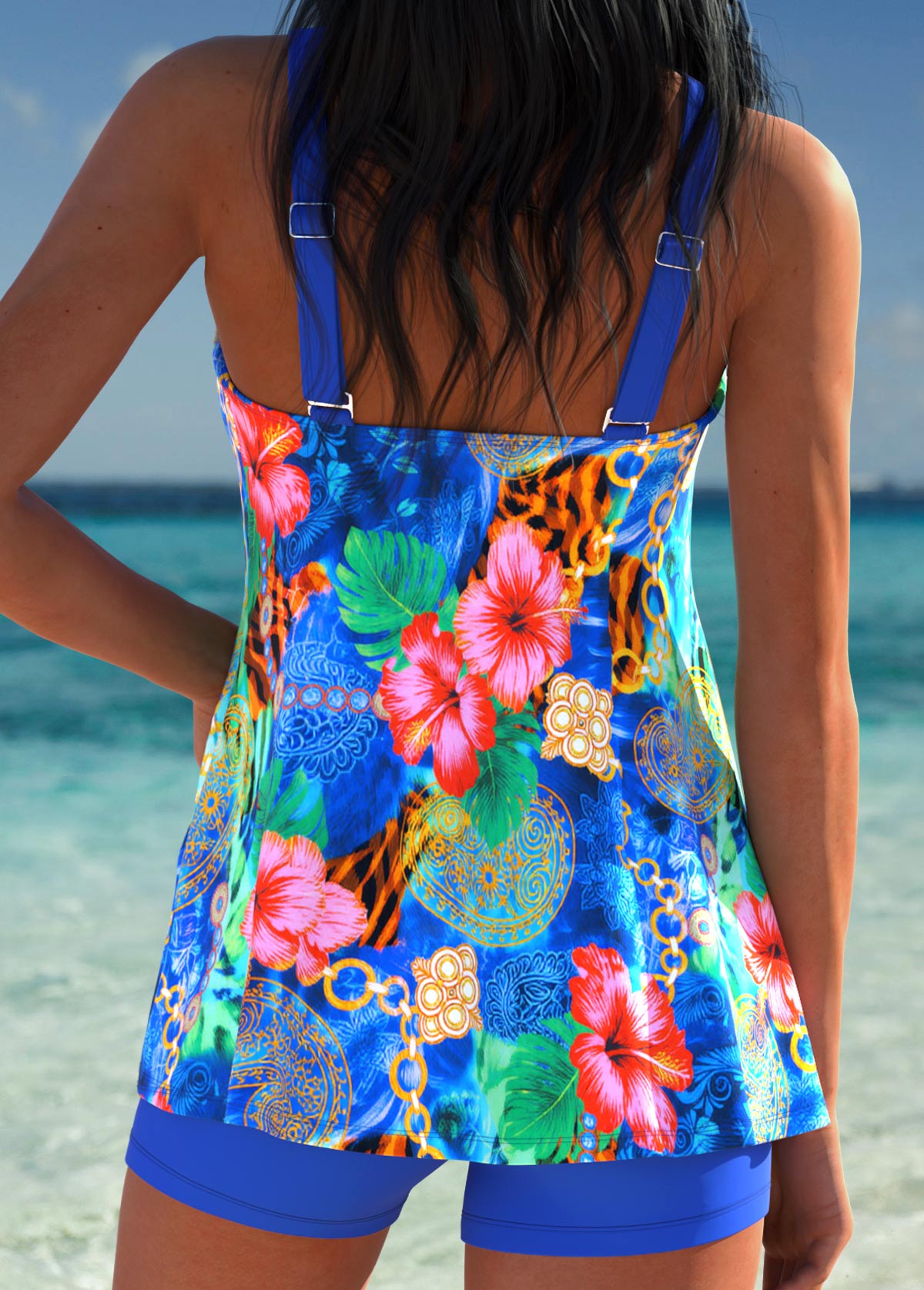 Royal Blue Mid Waisted Tummy Coverage Tankini Set | picture 