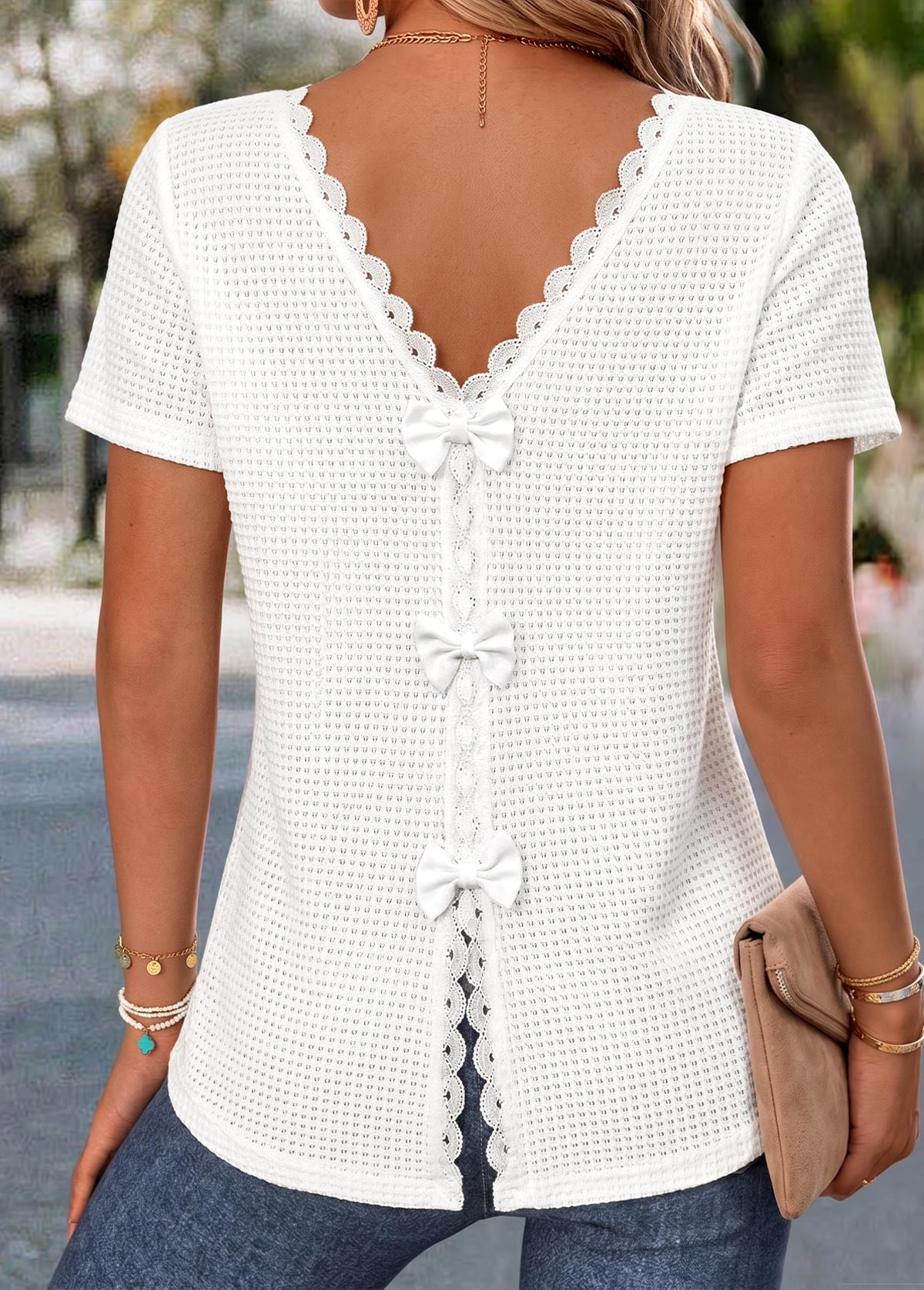 White Short Sleeve V Neck T Shirt | picture 